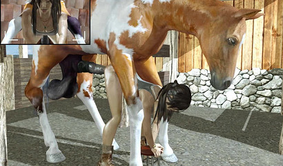 Horny horse with big balls gets butt fucked by beauty Lara Croft
