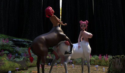 Centaur girls fuck each other with big horse cocks