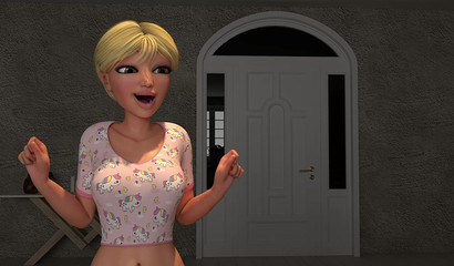 Young blonde with futanari cock fucks stuffed toy while her futa sister fucks mom