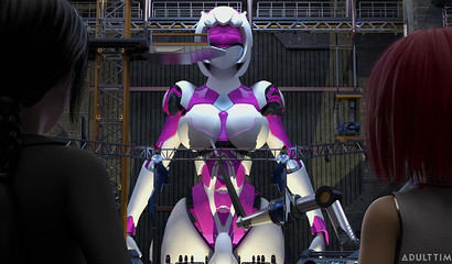 Huge robot fucks giant werewolf girl in the open air