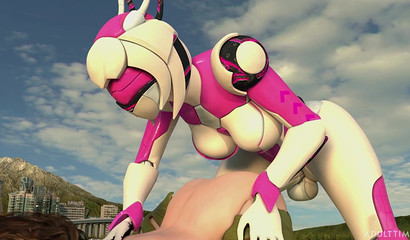 Huge robot fucks giant werewolf girl in the open air