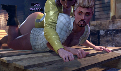 Husband and wife with futanari cock fuck each other in the alley