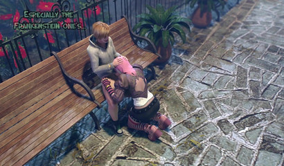 Brother and sister with futanari cock fuck each other outdoors on Halloween