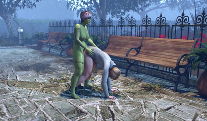 Brother and sister with futanari cock fuck each other outdoors on Halloween