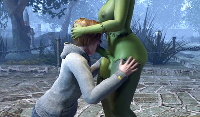 Brother and sister with futanari cock fuck each other outdoors on Halloween