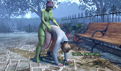 Brother and sister with futanari cock fuck each other outdoors on Halloween