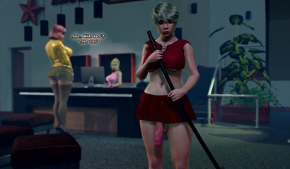 The hotel guest and futa girl from the reception have sex in the room