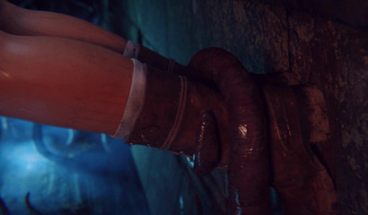 Slippery tentacles double anal penetration for Lara Croft