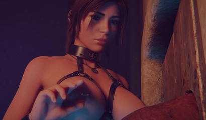 Adorable woman Lara Croft jerks off a big horse cock