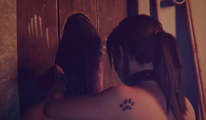 Adorable woman Lara Croft jerks off a big horse cock