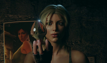 Enemy soldier girl stuffs huge butt plug in Lara Croft' ass