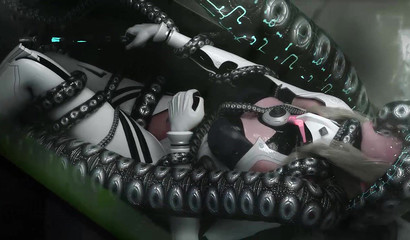 Giant monster with tentacles fucks a scared pilot girl