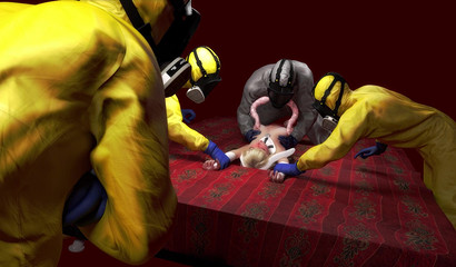 An infected medic fucks a girl on the floor during a zombie apocalypse