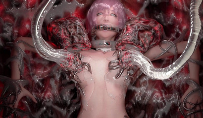 One-eyed monster shoves tentacles in the girl's cunt and fills her with sperm