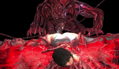 Horror monster with big cock fucks cute young girl hard