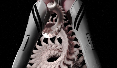 Two giant wasps and their larvae roughly fuck a girl