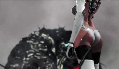 Fearless warrior girl fucked by big tentacles of a scary monster