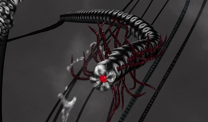 Fearless warrior girl fucked by big tentacles of a scary monster