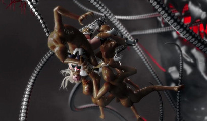 Fearless warrior girl fucked by big tentacles of a scary monster