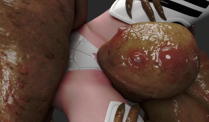 Fearless warrior girl fucked by big tentacles of a scary monster