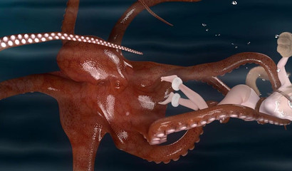 Huge octopus fucks with tentacles cute girl underwater