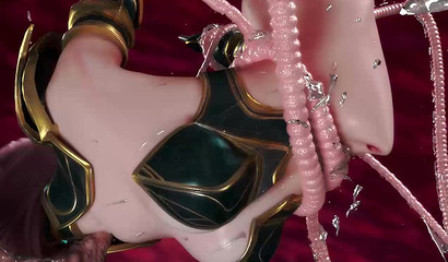 Monster with huge tentacles fucked in all holes and filled the girl with sperm