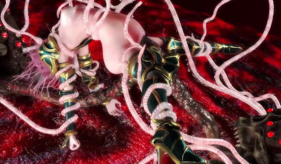 Monster with huge tentacles fucked in all holes and filled the girl with sperm