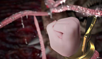 Monster with huge tentacles fucked in all holes and filled the girl with sperm