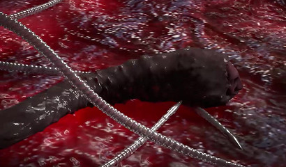 Monster with huge tentacles fucked in all holes and filled the girl with sperm