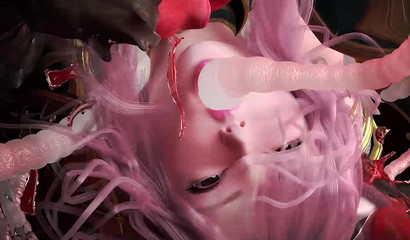 Monster with huge tentacles fucked in all holes and filled the girl with sperm