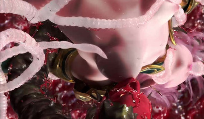 Monster with huge tentacles fucked in all holes and filled the girl with sperm