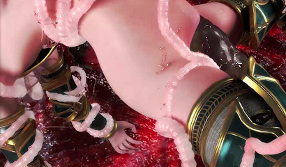 Monster with huge tentacles fucked in all holes and filled the girl with sperm