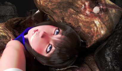 Ugly giant toad with tentacles rape fucked a warrior girl with a sword