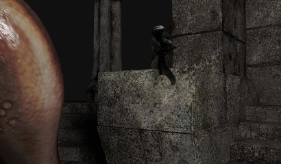 Ugly giant toad with tentacles rape fucked a warrior girl with a sword