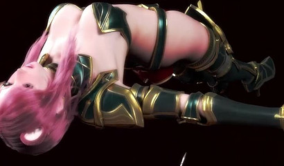 Paladin in sexy armor fight with scary monster with skull instead of head