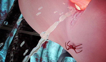 Big spider put little spiders in the pussy of a tied girl