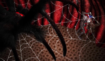 Une grosse araignée effrayante regarde deux zombies violer une fille