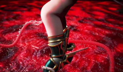 Red tentacles puts in pussy and asshole with tied warrior girl