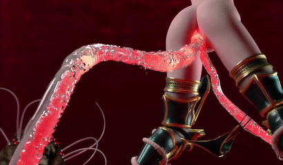 Red tentacles puts in pussy and asshole with tied warrior girl