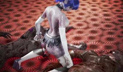 Zombie girl with big tits make blowjob two dirty zombie