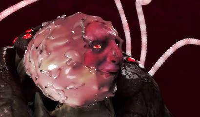 Many-faced huge monster shoves long tentacles in warrior girl's pussy and ass