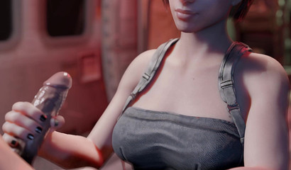 Jill Valentine jerks off guy's dick in the subway and gets a facial