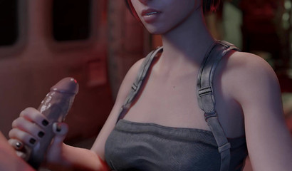 Jill Valentine jerks off guy's dick in the subway and gets a facial