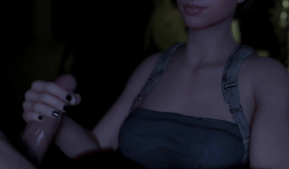 Jill Valentine jerks off guy's dick in the subway and gets a facial