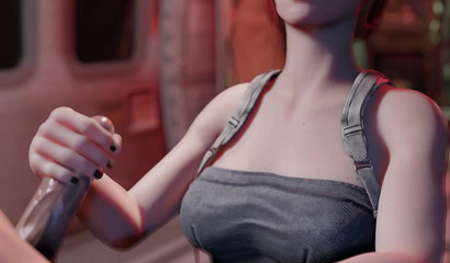 Jill Valentine jerks off guy's dick in the subway and gets a facial