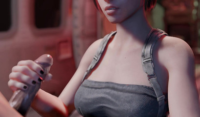 Jill Valentine jerks off guy's dick in the subway and gets a facial