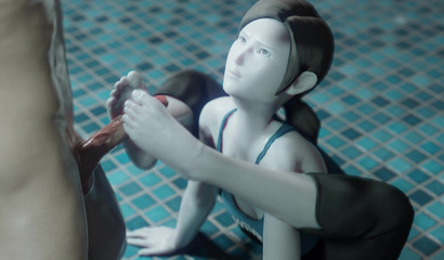 Gymnast footjob guy's cock and gets cum on face