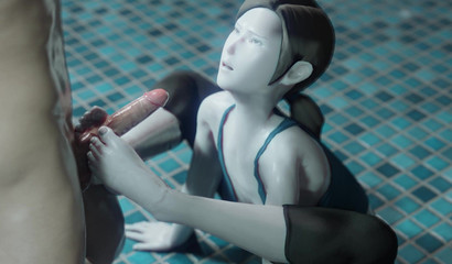 Gymnast footjob guy's cock and gets cum on face