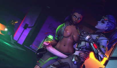 Cute girl with big tits Sombra slowly jerk off futa-cock Widow's