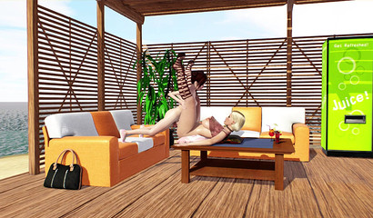 Young stepdaughter with futa-dick fuck her stepmother outdoor